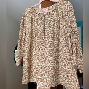 April Cornell Cream, Orange & Green Paisley Blouse with Embroidery